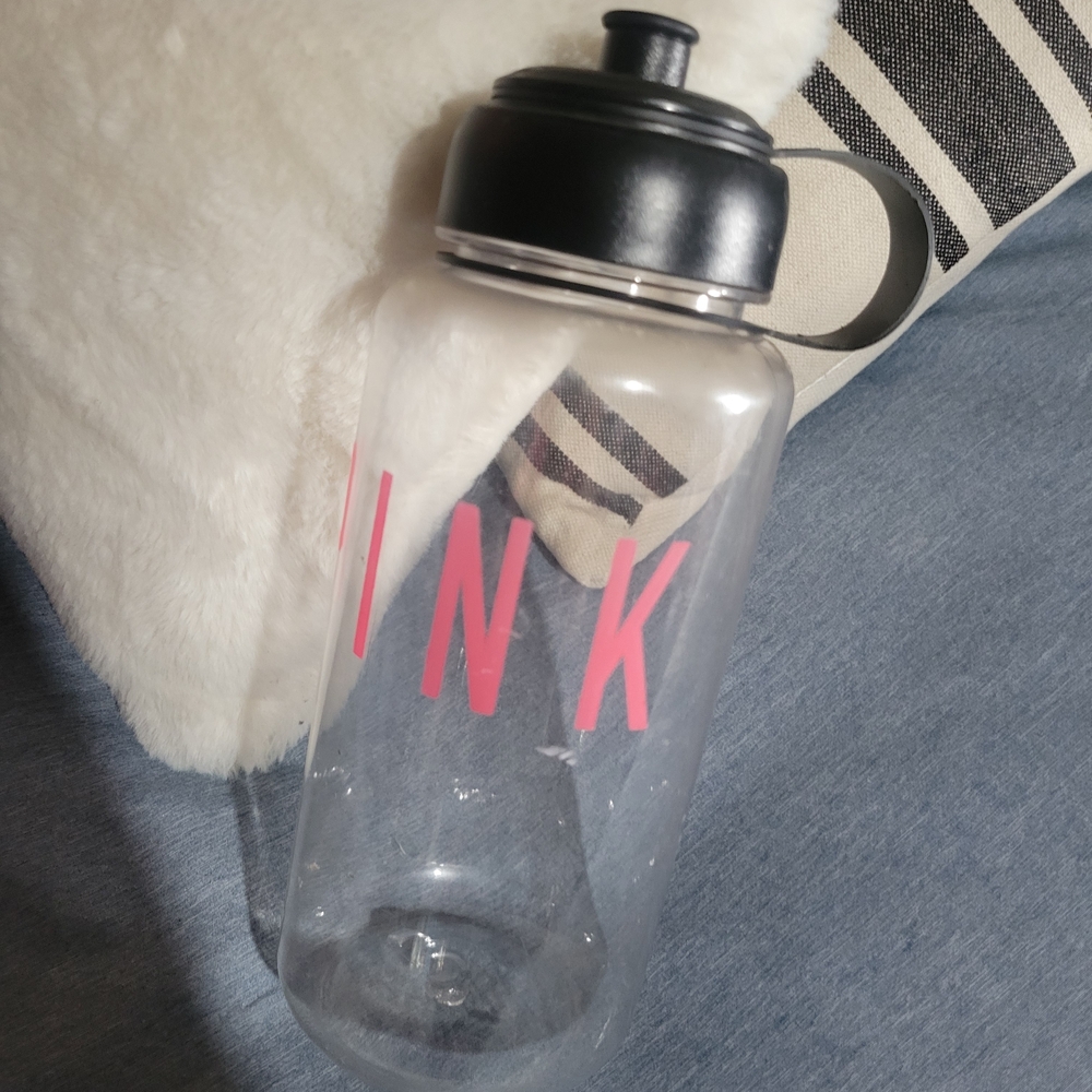 PINK Victoria's Secret Clear Water Bottle with Black Lid